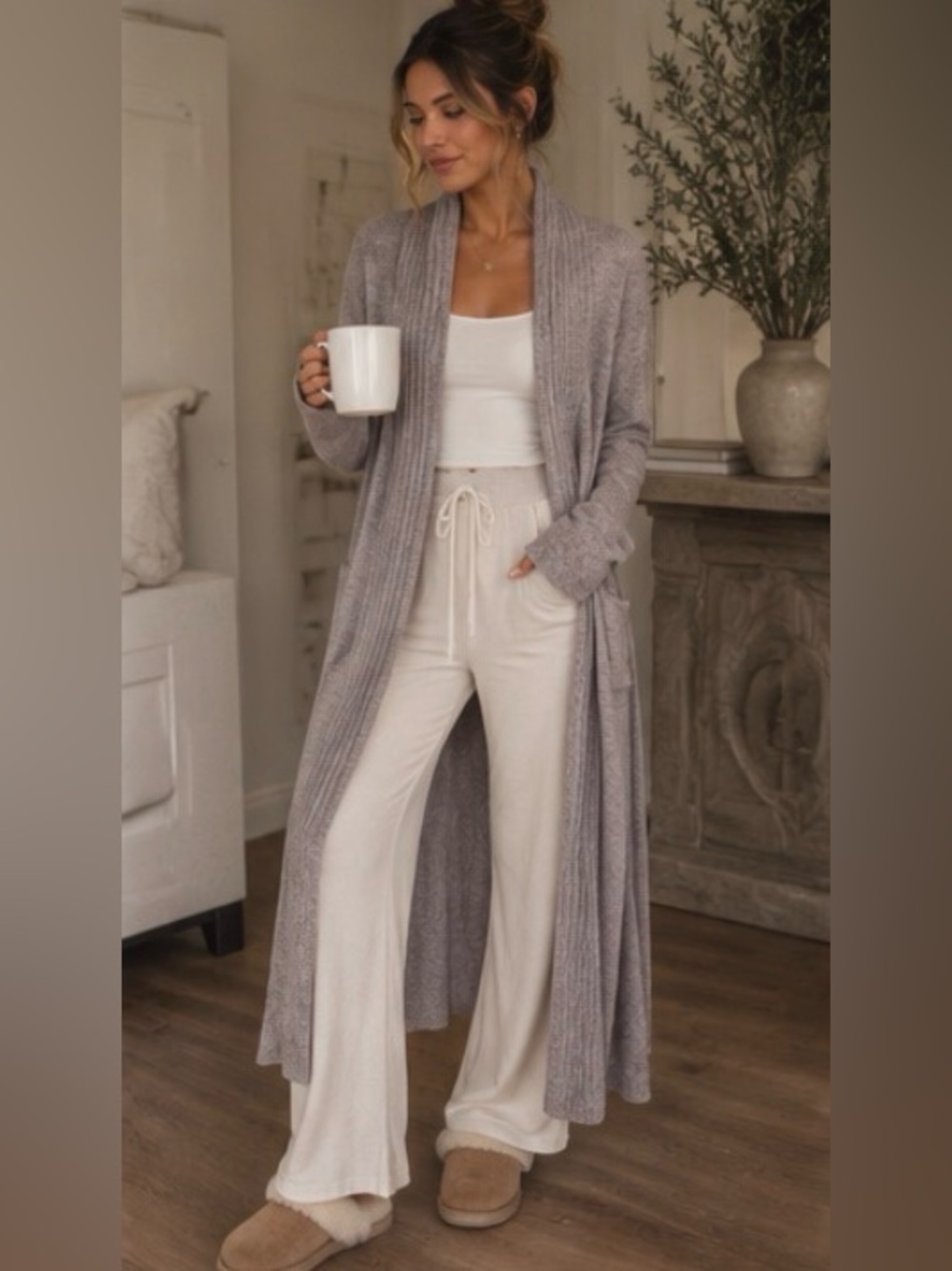 Barefoot Dreams CozyChic Lite Long Duster Cardigan knit Gray cozy loungewear